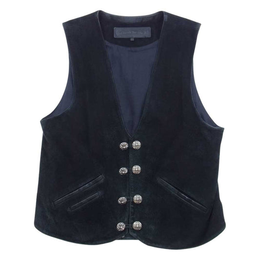 CHROME HEARTS クロムハーツ（原本無） 国内正規品 8B L LNGBCK SUEDE クロスボール ボタン スエード ベスト ブラック系 M【中古】