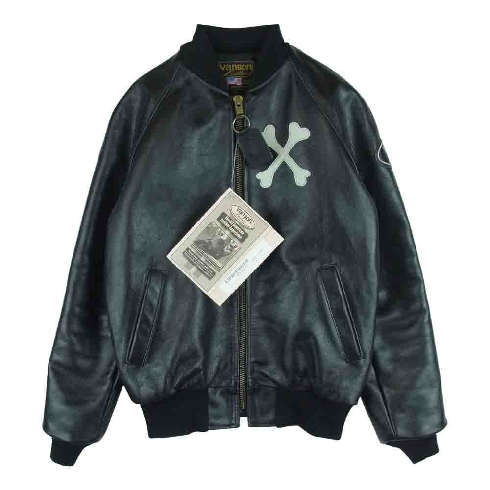 VANSON バンソン 11296Q16 BACKDROP バックドロップ 9TJV with CROSS BONE レザー ブルゾン ジャケット ブラック系 36【中古】
