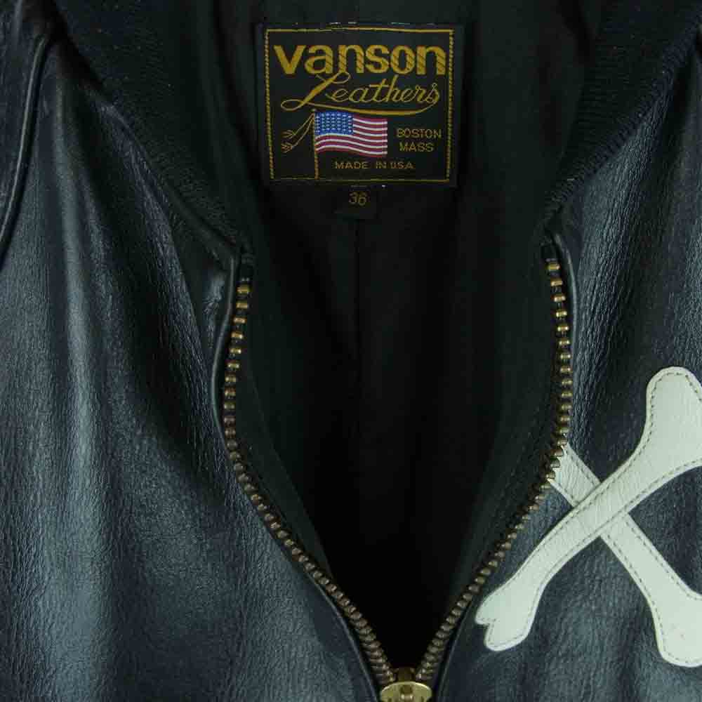 VANSON バンソン 11296Q16 BACKDROP バックドロップ 9TJV with CROSS BONE レザー ブルゾン ジャケット ブラック系 36【中古】