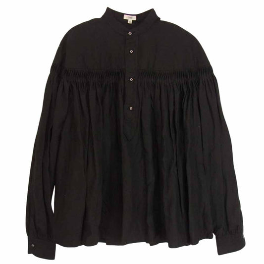 Scye サイ 20SS 1220-31038 Linen Tucked Half Placket Shirt リネン ピンタック プルオーバー 長袖 ブラウス  ブラック系 40【中古】