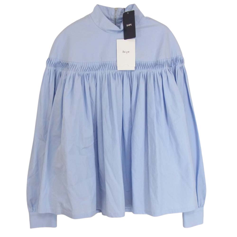 Scye サイ 20SS 1220-31067 ギザ コットン ハイネック ピンタック ブラウス  ライトブルー系 40【極上美品】【中古】