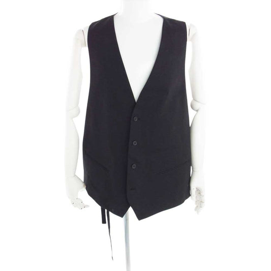 ANN DEMEULEMEESTER アンドゥムルメステール 2201-M-WA01-180-099 SIEN COTTON VEST コットン ロング ベスト ジレ ブラック系 54【美品】【中古】