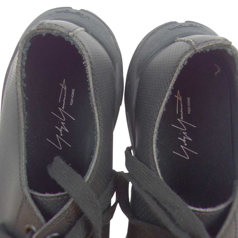 Yohji Yamamoto POUR HOMME ヨウジヤマモトプールオム 23SS HZ-E03-965-1-05 PU/PUNCHING LOW TOP LACE UP SHOES パンチング ローカット ビブラムソール スニーカー ブラック系 5【美品】【中古】