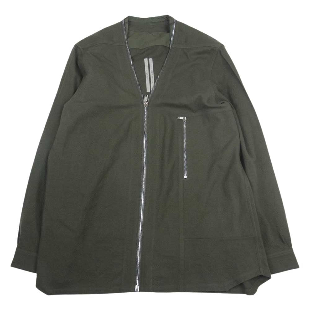 Rick Owens リックオウエンス 22AW RU02B2288-WT STROBE LARRY SHIRT ストロボ ラリーシャツ フルジップ ウール 長袖 シャツ カーキ系 54【美品】【中古】