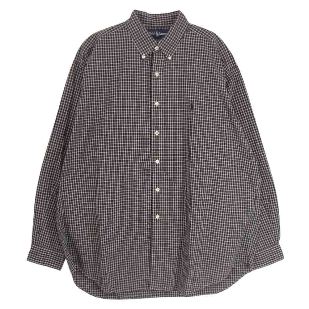 RALPH LAUREN ラルフローレン 90s BLAKE BD ブレイク ロゴ刺繍 チェック ボタンダウン シャツ ネイビー系 XL【中古】