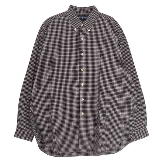 RALPH LAUREN ラルフローレン 90s BLAKE BD ブレイク ロゴ刺繍 チェック ボタンダウン シャツ ネイビー系 XL【中古】