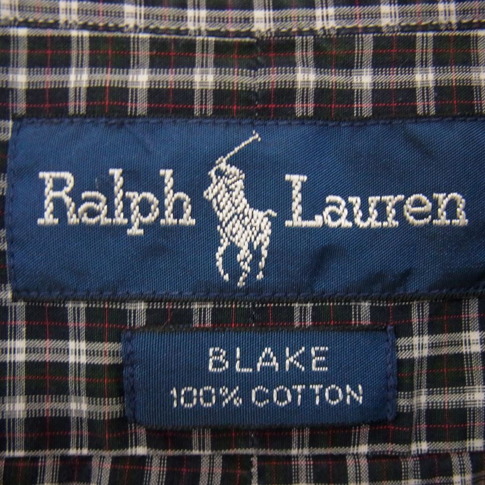 RALPH LAUREN ラルフローレン 90s BLAKE BD ブレイク ロゴ刺繍 チェック ボタンダウン シャツ ネイビー系 XL【中古】