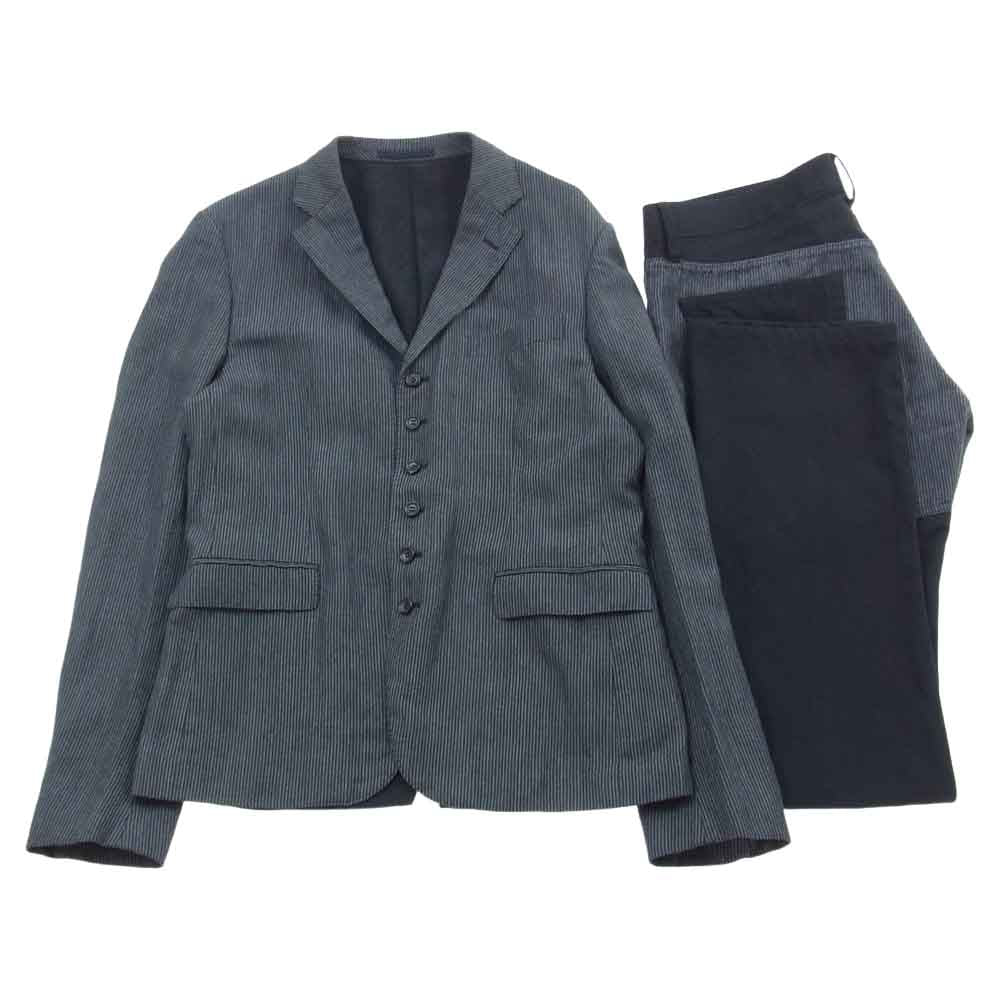 COMME des GARCONS HOMME コムデギャルソンオム AD2009 ウール リネン 6B 異素材切替 テーラードジャケット スラックスパンツ セットアップ ブラック系 ダークグレー系 S【中古】