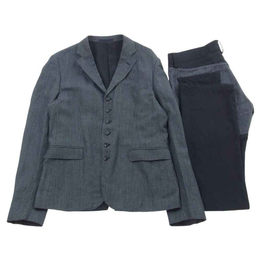 COMME des GARCONS HOMME コムデギャルソンオム AD2009 ウール リネン 6B 異素材切替 テーラードジャケット スラックスパンツ セットアップ ブラック系 ダークグレー系 S【中古】