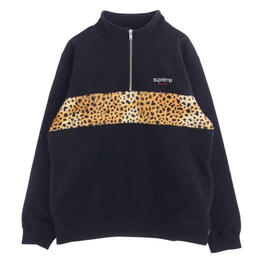 Supreme シュプリーム 18AW Leopard Panel Half Zip Sweatshirt レオパード パネル ハーフジップ スウェット ブラック系 L【中古】