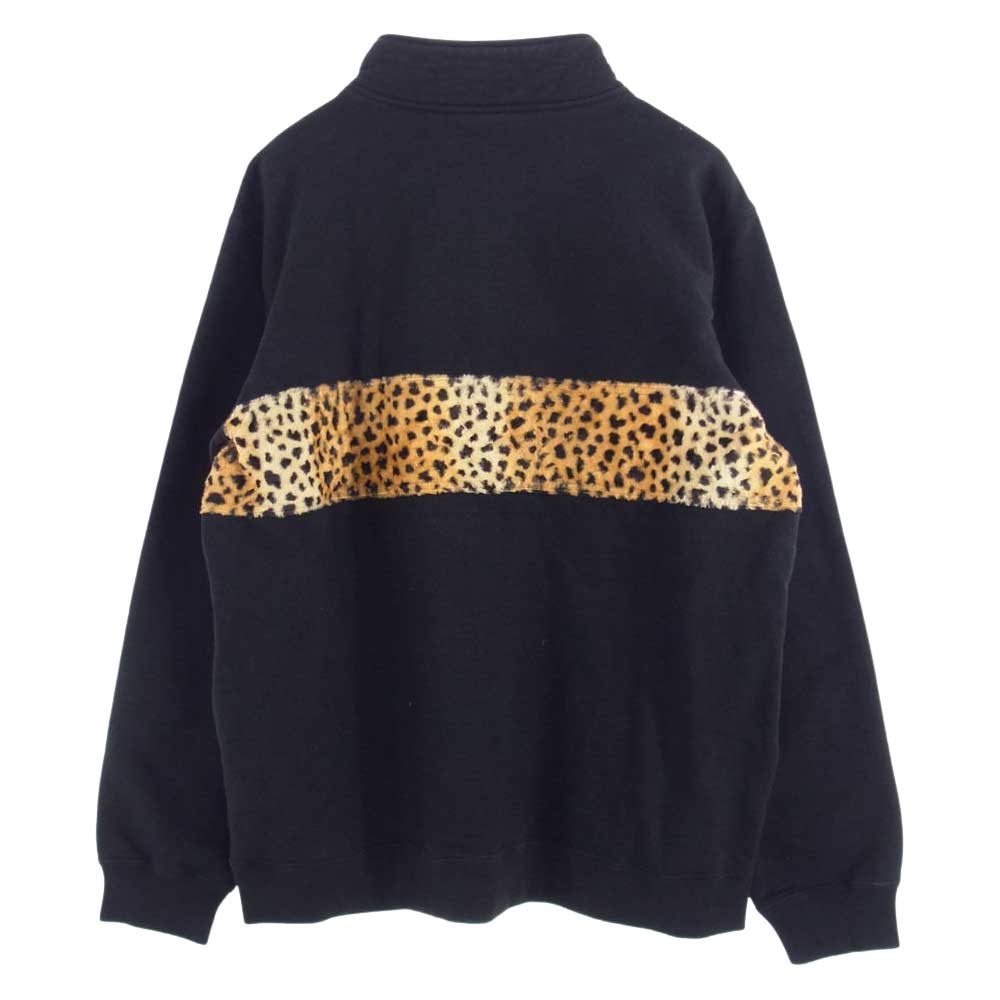 Supreme シュプリーム 18AW Leopard Panel Half Zip Sweatshirt レオパード パネル ハーフジップ スウェット ブラック系 L【中古】