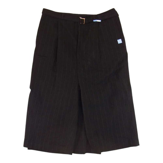 MIHARA YASUHIRO ミハラヤスヒロ 19SS A04PT043 AIR WOOL PANTS エアーウール ストライプ ラップ パンツ ブラック系 48【中古】