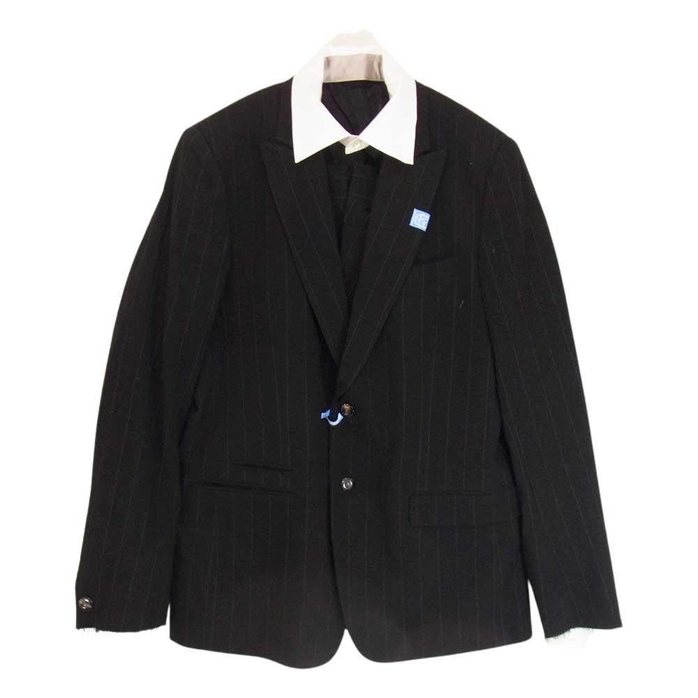 MIHARA YASUHIRO ミハラヤスヒロ 19SS A04JK041 IN VEST AIR WOOL JACKET インベスト レイヤード ストライプ エアーウール ジャケット ブラック系 48【中古】