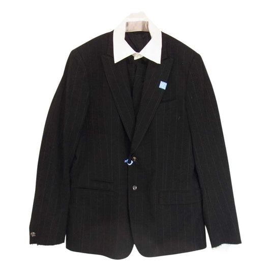 MIHARA YASUHIRO ミハラヤスヒロ 19SS A04JK041 IN VEST AIR WOOL JACKET インベスト レイヤード ストライプ エアーウール ジャケット ブラック系 48【中古】