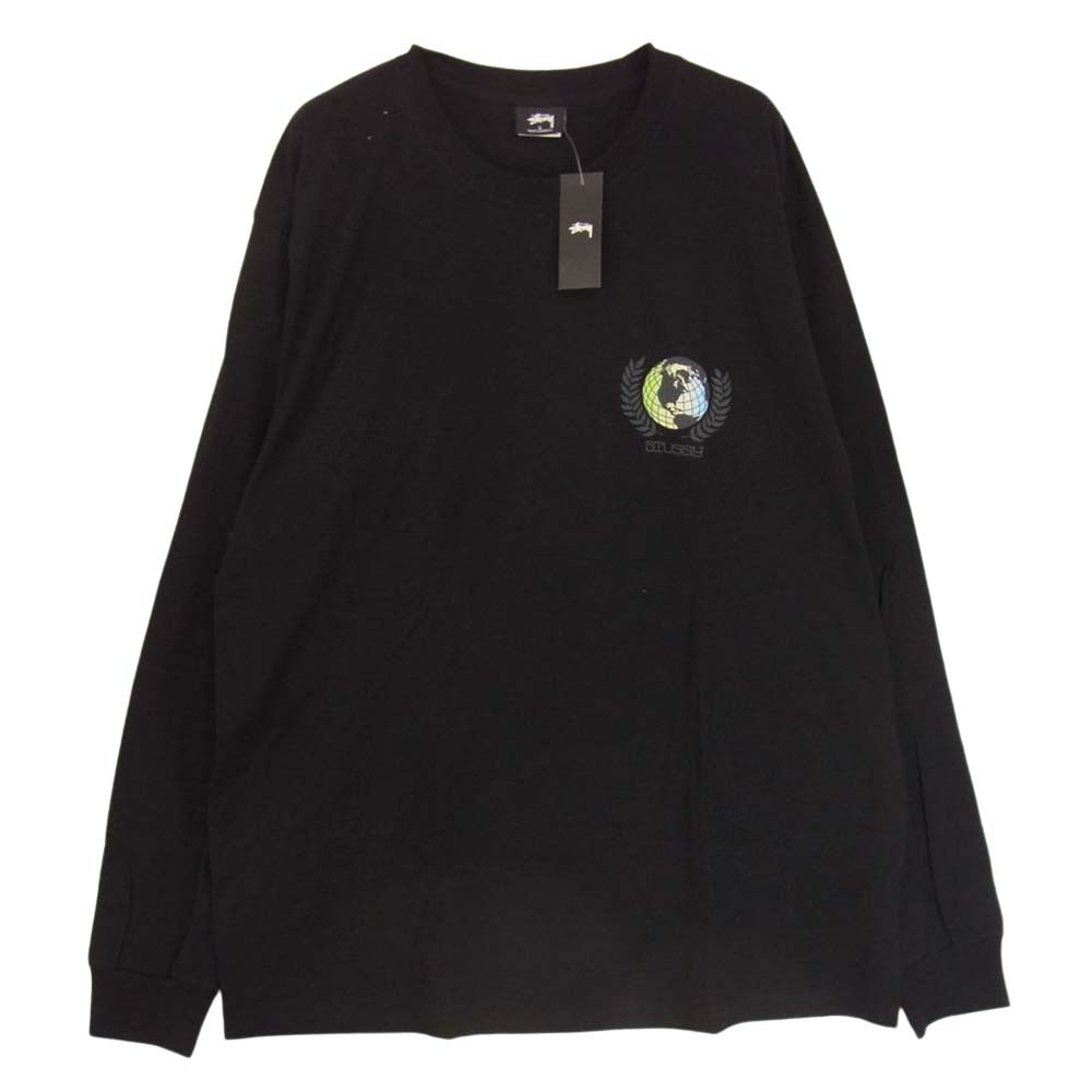 STUSSY ステューシー GLOBE CREST LS TEE グローブ クレスト 長袖 Tシャツ ブラック系 L【新古品】【未使用】【中古】