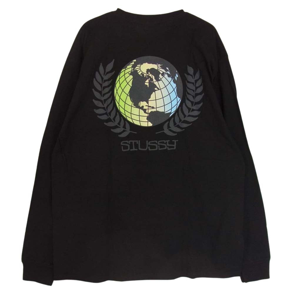 STUSSY ステューシー GLOBE CREST LS TEE グローブ クレスト 長袖 Tシャツ ブラック系 L【新古品】【未使用】【中古】