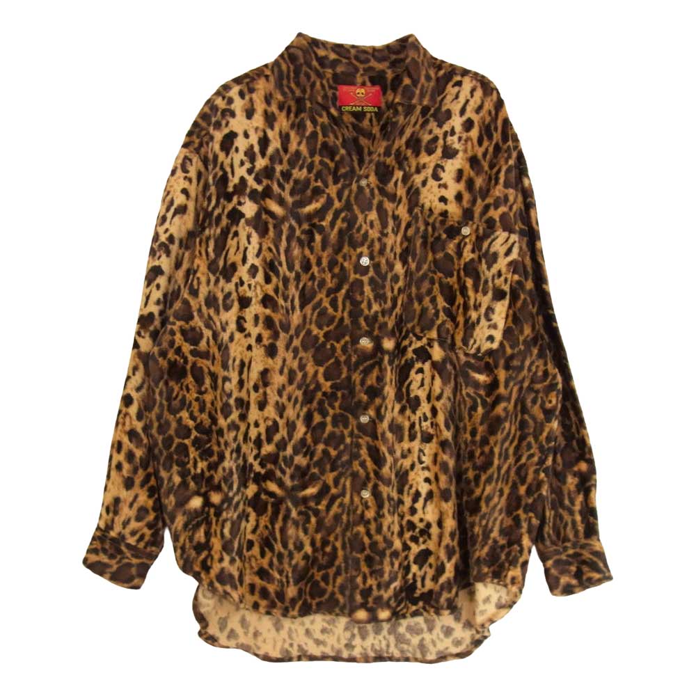 CREAM SODA クリームソーダ 復刻金タグ レオパード オープンカラー シャツ ブラウン系 サイズ表記無【中古】