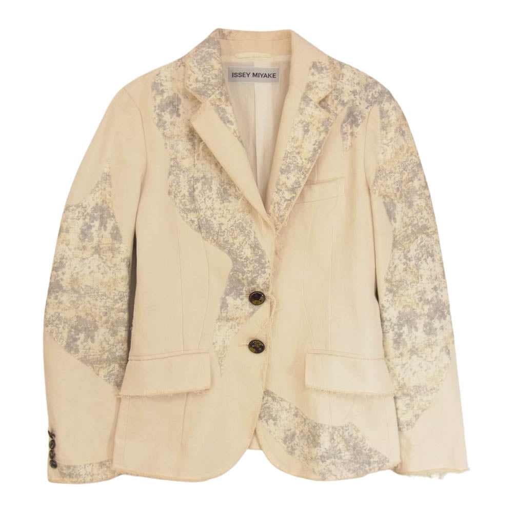 ISSEY MIYAKE イッセイミヤケ IM53FD525 パッチワーク 切替 カットオフ フラワーボタン テーラード ジャケット オフホワイト系 2【中古】