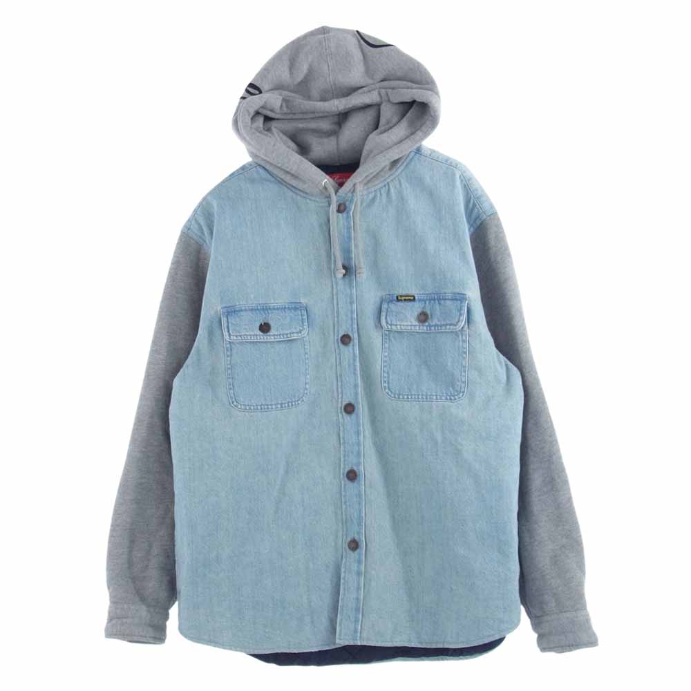 Supreme シュプリーム 22AW Fleece Hooded Denim Shirt フリース フーデット デニム シャツ ジャケット グレー系 ライトブルー系 M【極上美品】【中古】