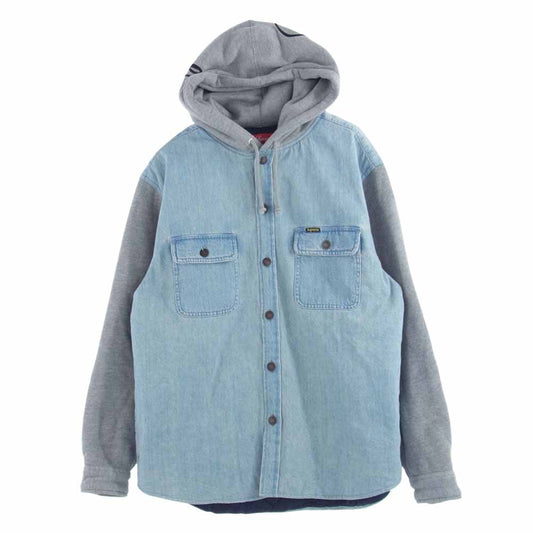 Supreme シュプリーム 22AW Fleece Hooded Denim Shirt フリース フーデット デニム シャツ ジャケット グレー系 ライトブルー系 M【極上美品】【中古】