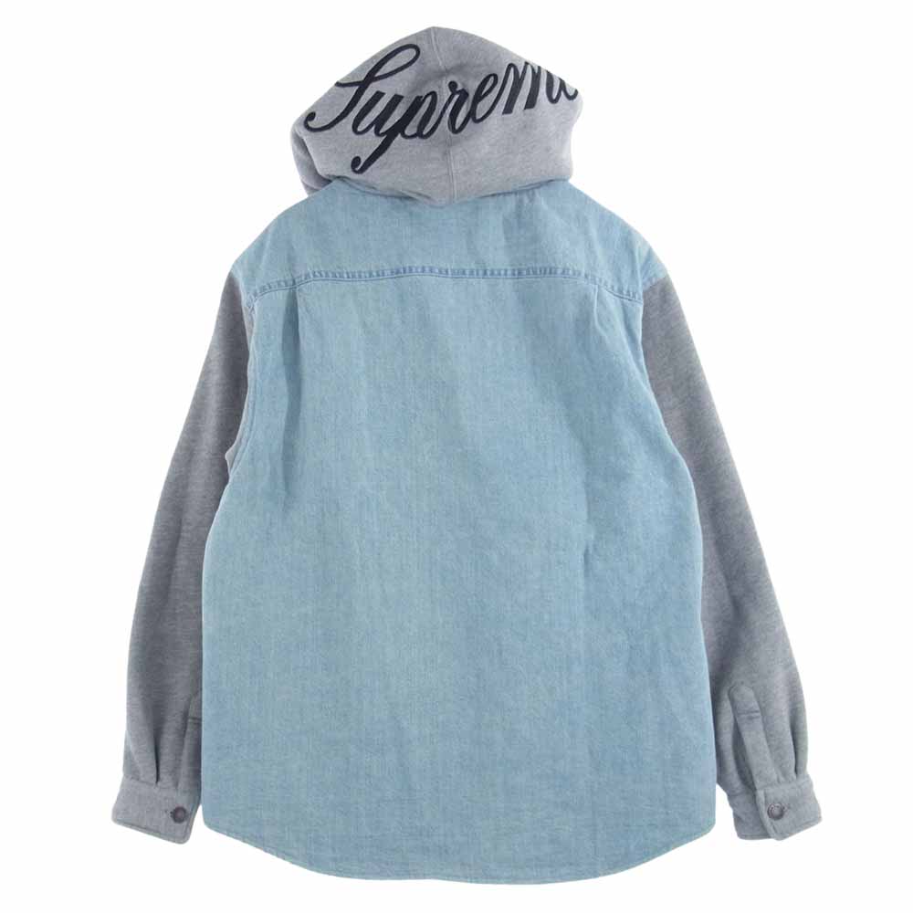 Supreme シュプリーム 22AW Fleece Hooded Denim Shirt フリース フーデット デニム シャツ ジャケット グレー系 ライトブルー系 M【極上美品】【中古】