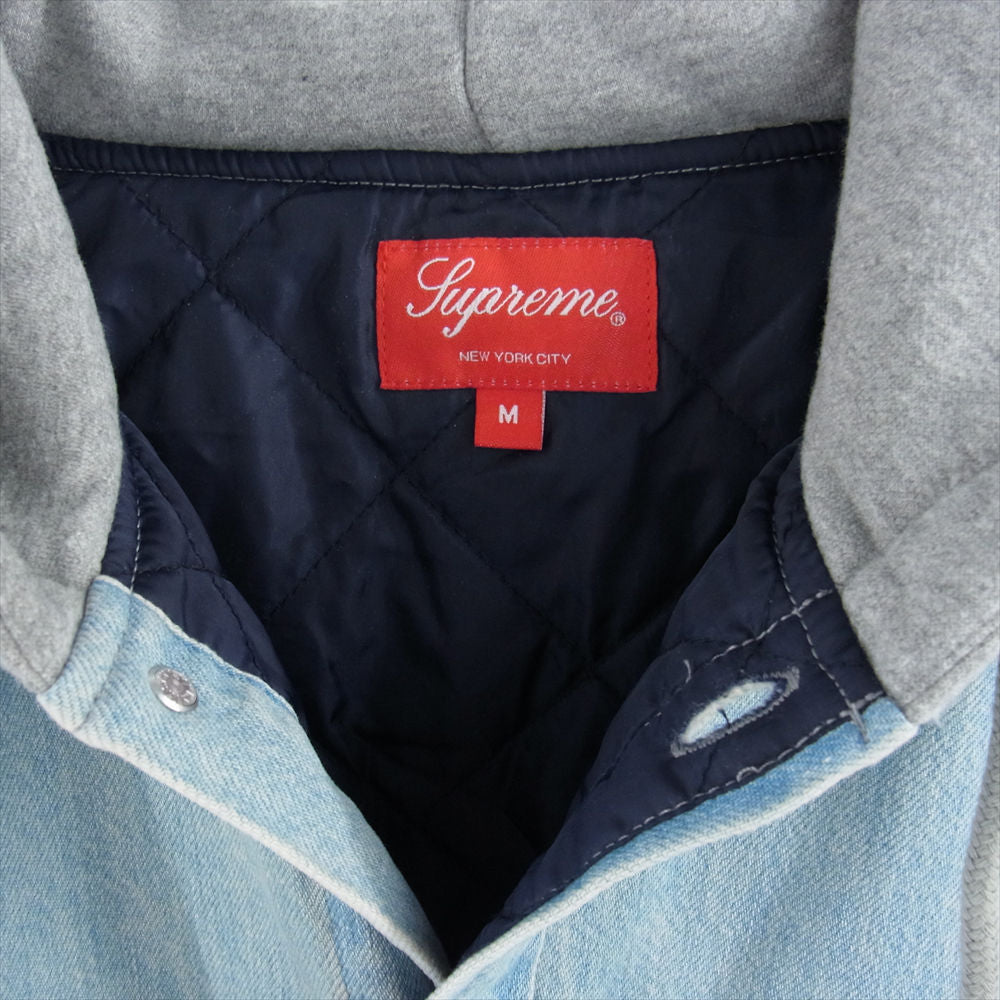 Supreme シュプリーム 22AW Fleece Hooded Denim Shirt フリース フーデット デニム シャツ ジャケット グレー系 ライトブルー系 M【極上美品】【中古】