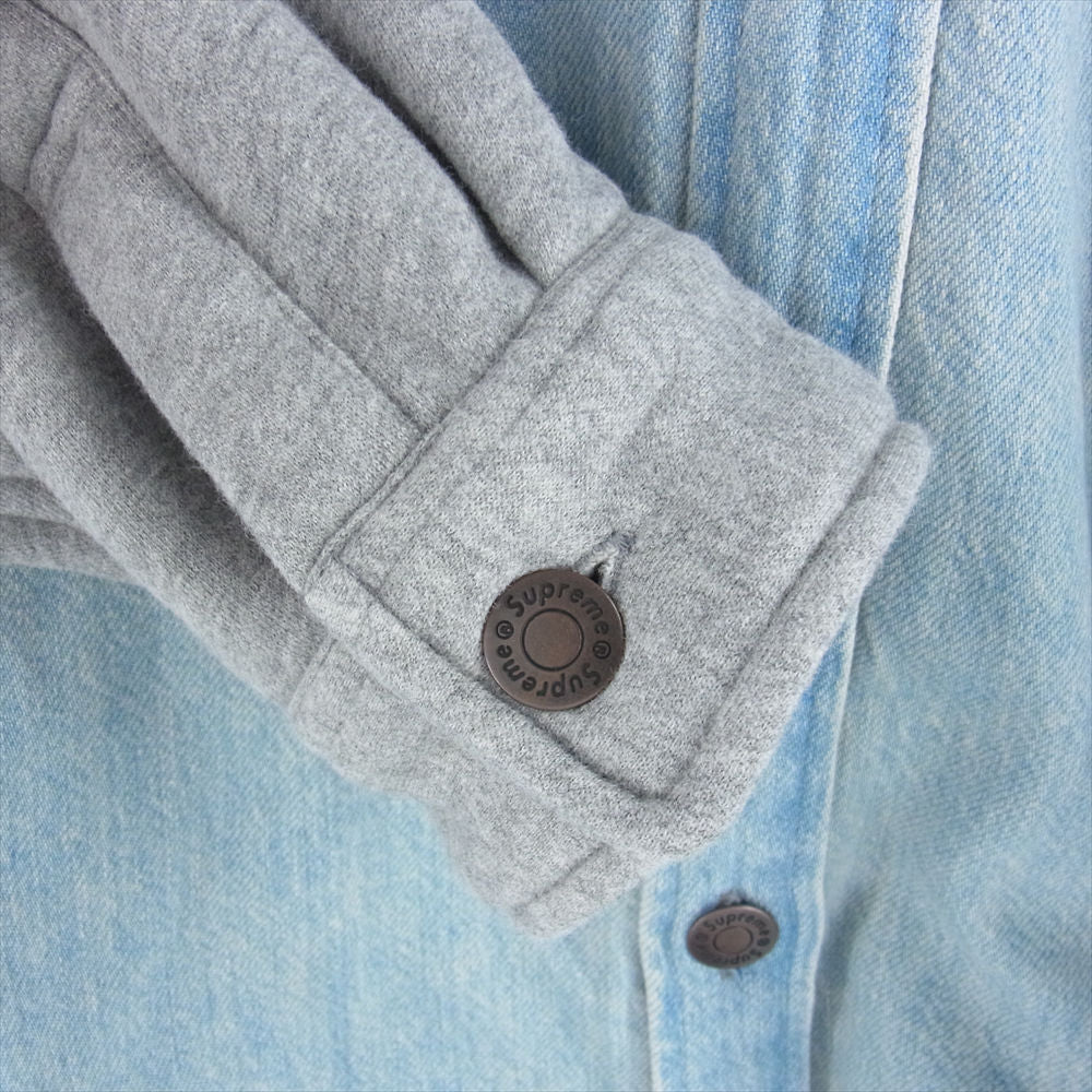 Supreme シュプリーム 22AW Fleece Hooded Denim Shirt フリース フーデット デニム シャツ ジャケット グレー系 ライトブルー系 M【極上美品】【中古】