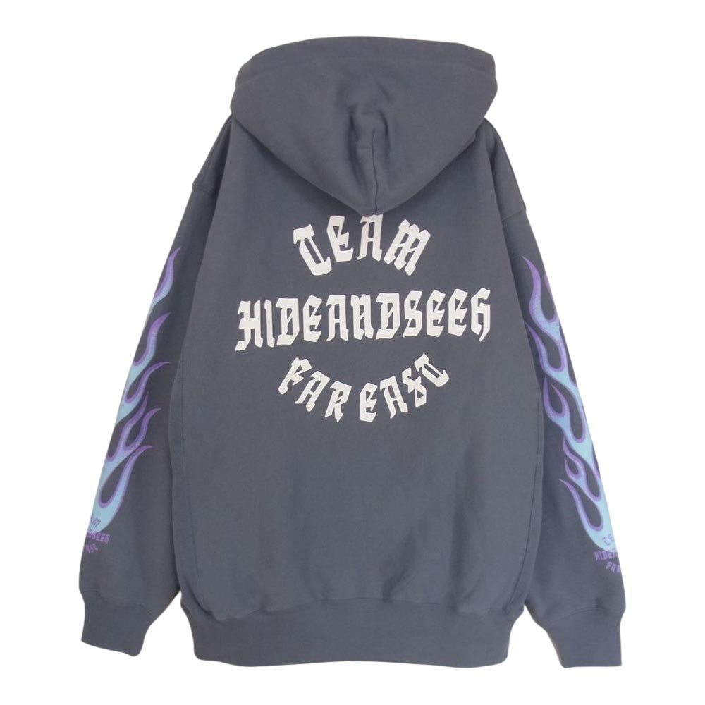 HideandSeek ハイドアンドシーク HC-090622 FLAME HOODED SWEAT SHIRT フレイム フーデッド スウェット パーカー ブルー系 M【美品】【中古】