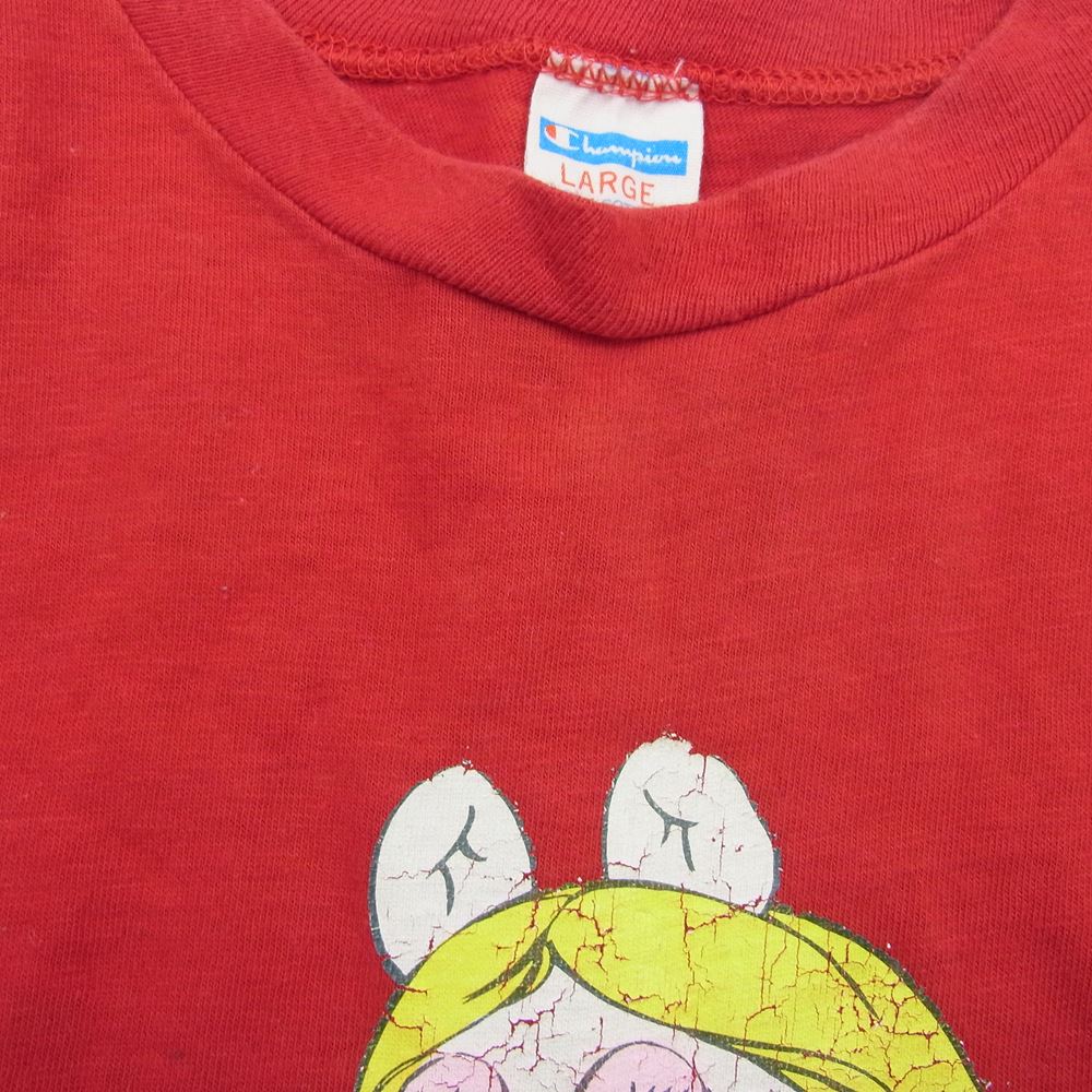Champion チャンピオン ヴィンテージ 80s バータグ プリント Tシャツ レッド系 L【中古】
