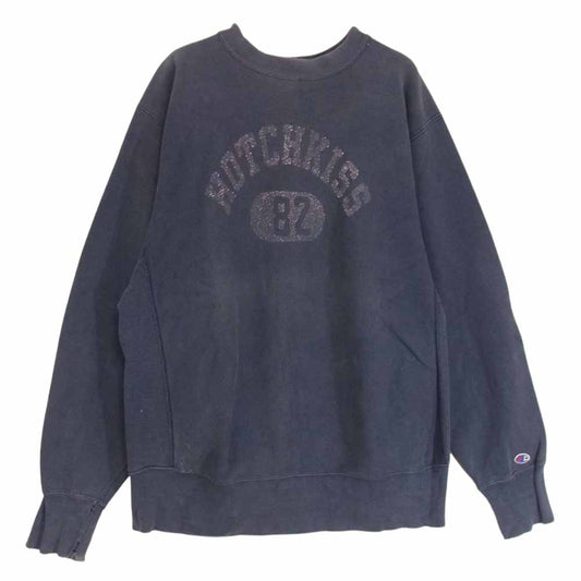 Champion チャンピオン ヴィンテージ 80s USA製 トリコタグ リバースウィーブ プリント スウェット ネイビー系 L【中古】