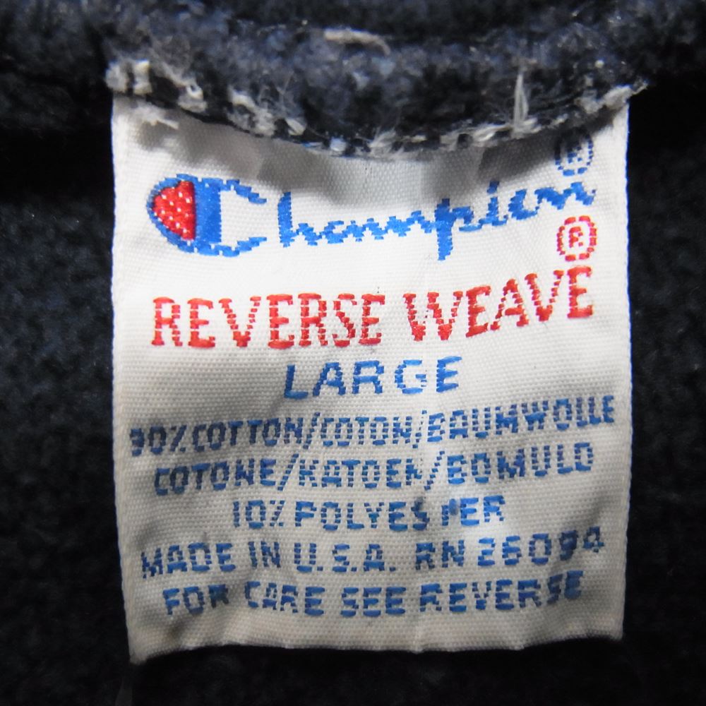 Champion チャンピオン ヴィンテージ 90s USA製 刺繍タグ リバースウィーブ プリント スウェット パーカー ネイビー系 L【中古】