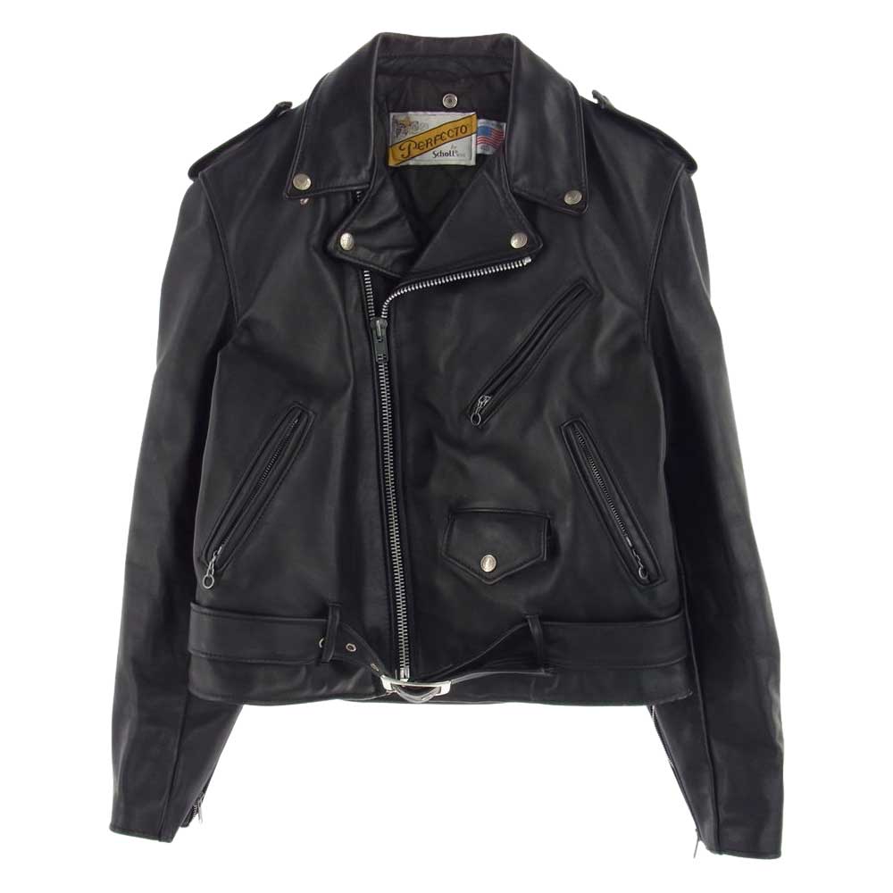 schott ショット 618 USA製 90s バイカータグ後期  レザー ライダース ジャケット ブラック系 40【中古】