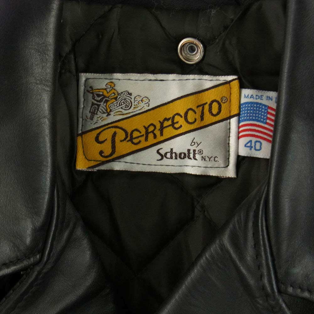 schott ショット 618 USA製 90s バイカータグ後期  レザー ライダース ジャケット ブラック系 40【中古】