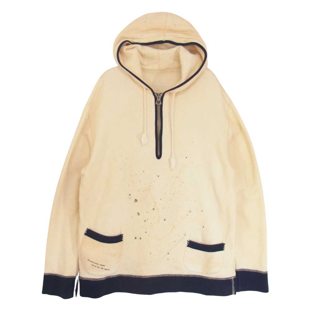 PORTER CLASSIC ポータークラシック ペンキ加工 スウェット ハーフジップ パーカー オフホワイト系 L【中古】