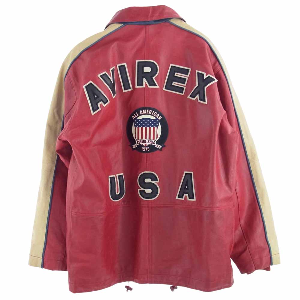 AVIREX アヴィレックス 6141038 ヴィンテージ加工 牛革 ロング スタジャン ジャケット レッド系【中古】