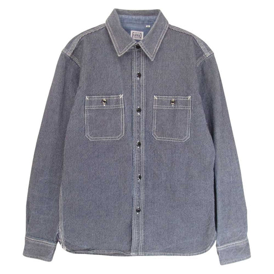 THE FLAT HEAD ザフラットヘッド ヒッコリー ストライプ チンストラップ シャツ ネイビー系 40【中古】