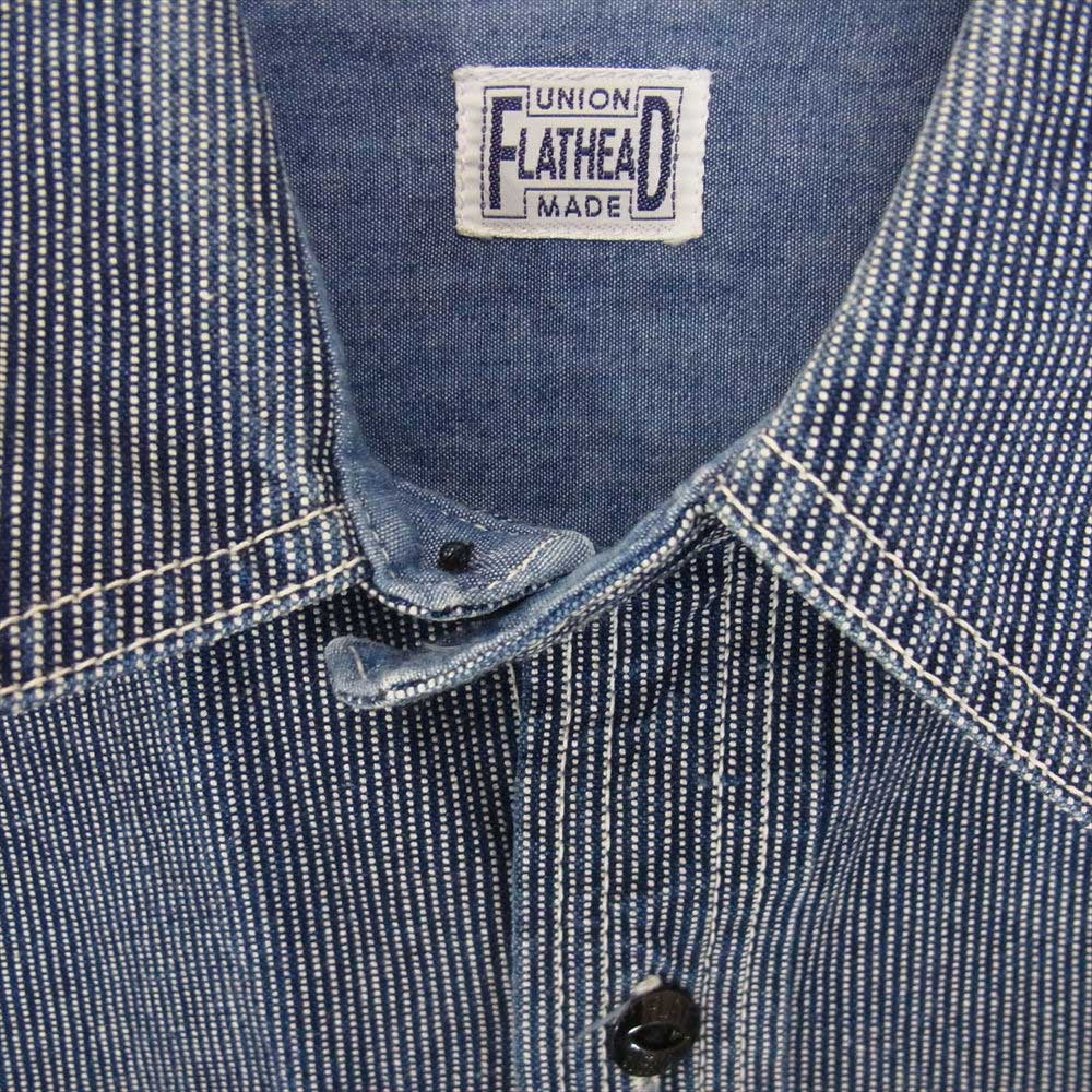 THE FLAT HEAD ザフラットヘッド ヒッコリー ストライプ チンストラップ シャツ ネイビー系 40【中古】