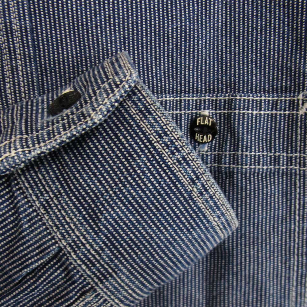 THE FLAT HEAD ザフラットヘッド ヒッコリー ストライプ チンストラップ シャツ ネイビー系 40【中古】