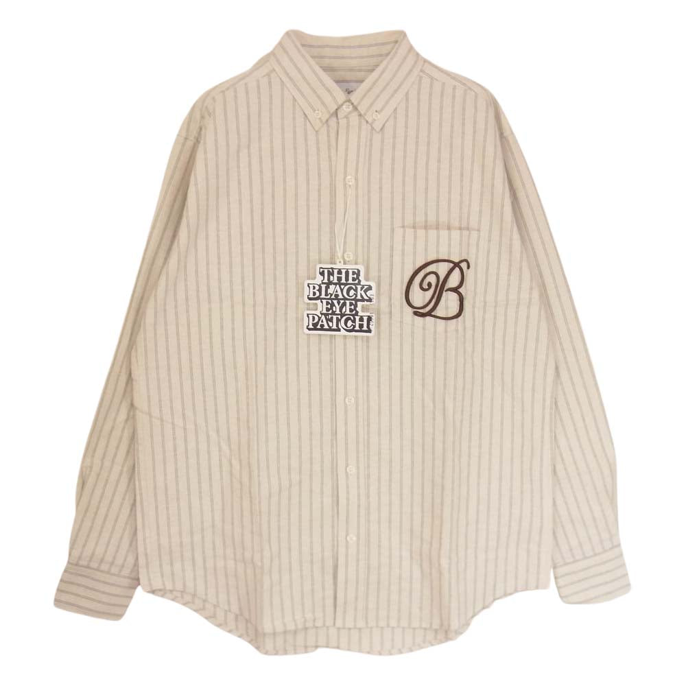 ブラックアイパッチ 22AW BEPFW22TP11 立体B刺繍 ストライプ ボタンダウン 長袖 シャツ ベージュ系 M【新古品】【未使用】【中古】
