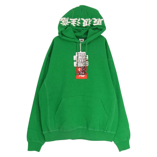 ブラックアイパッチ 22AW BEPFW22TP40 HANDLE WITH CARE LABEL HOODIE GREEN ハンドル ウィズ ケア レーベル 刺繍 フーディー プルオーバ― パーカー グリーン系 M【新古品】【未使用】【中古】