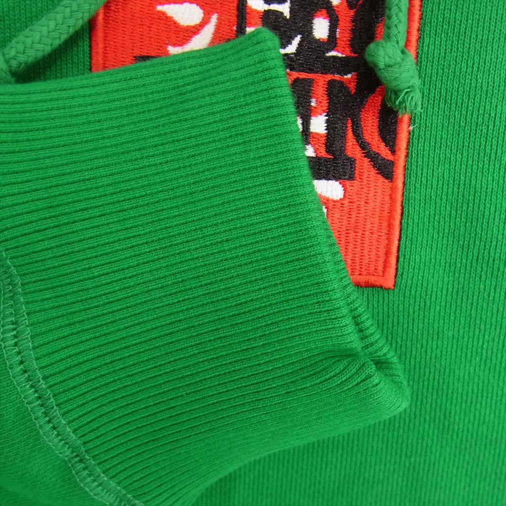 ブラックアイパッチ 22AW BEPFW22TP40 HANDLE WITH CARE LABEL HOODIE GREEN ハンドル ウィズ ケア レーベル 刺繍 フーディー プルオーバ― パーカー グリーン系 M【新古品】【未使用】【中古】