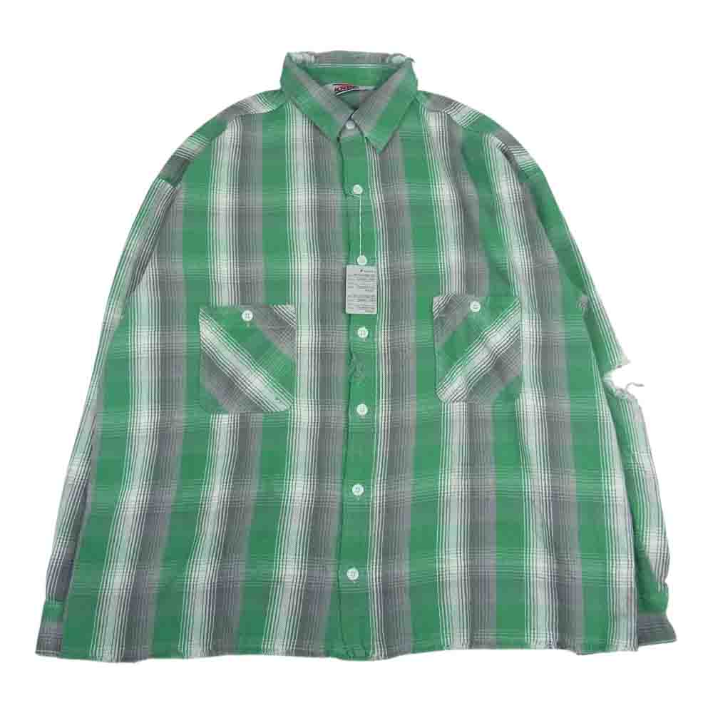 セントマイケル 23SS SM-S23-0000-088 × シャーマーアカデミー CHECK FRANNEL SHIRT チェック フランネル 長袖 シャツ グリーン系 L【新古品】【未使用】【中古】