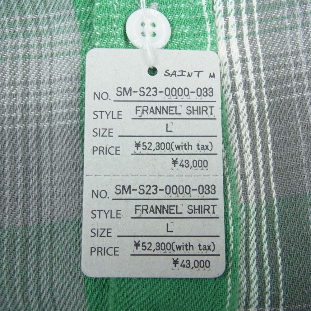 セントマイケル 23SS SM-S23-0000-088 × シャーマーアカデミー CHECK FRANNEL SHIRT チェック フランネル 長袖 シャツ グリーン系 L【新古品】【未使用】【中古】