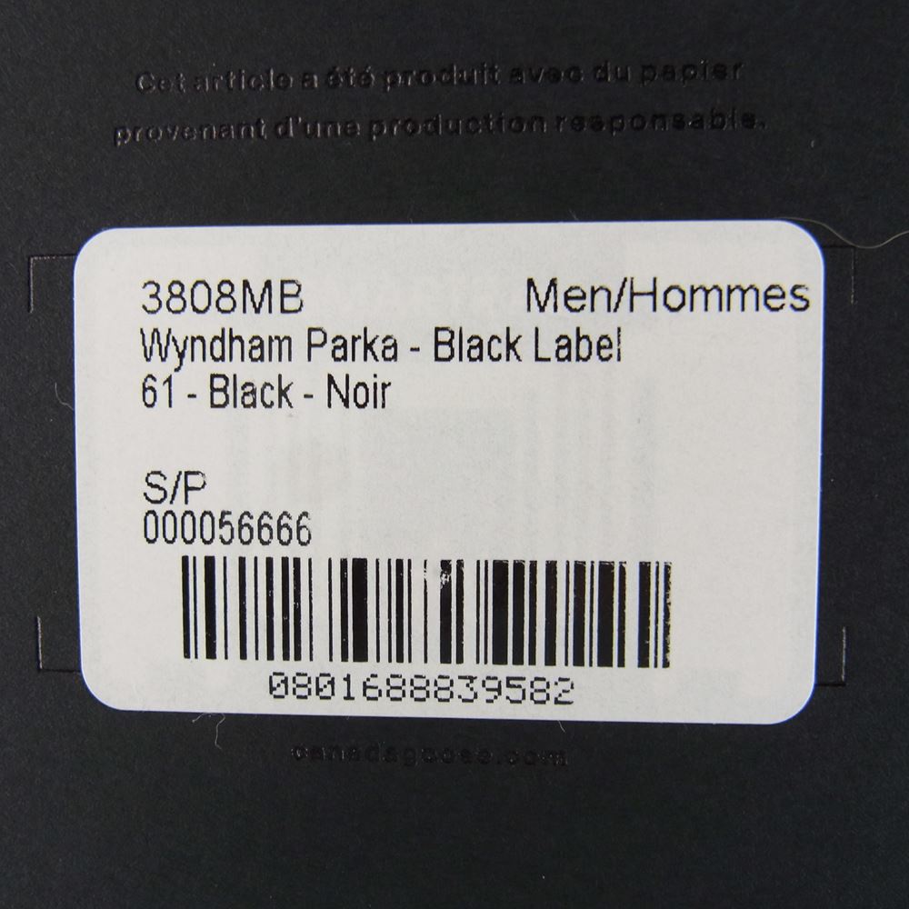 CANADA GOOSE カナダグース 3808MB 国内正規品 ジャパンタグ BLACK LABEL ブラックレーベル WYNDHAM PARKA ウィンダムパーカ ブラック系 180/92y【新古品】【未使用】【中古】
