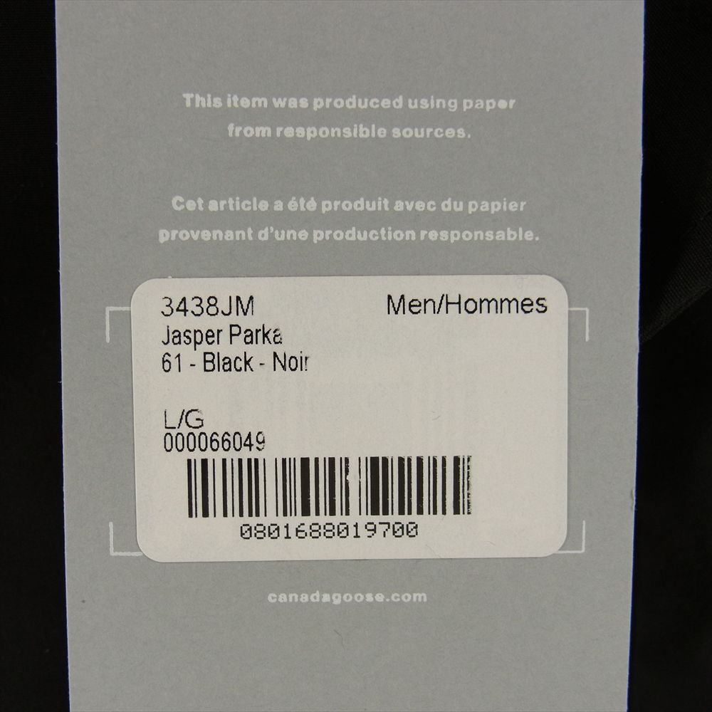 CANADA GOOSE カナダグース 3438JM 国内正規品 ジャパンタグ JASPER PARKA ジャスパー ダウン ジャケット Lサイズ ブラック系 L【新古品】【未使用】【中古】