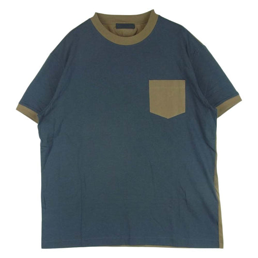 PRADA プラダ UJN071 バイカラー 前後切替 ポケット コットン 半袖 Tシャツ モーリシャス製 グレー系 ブラウン系 XL【中古】
