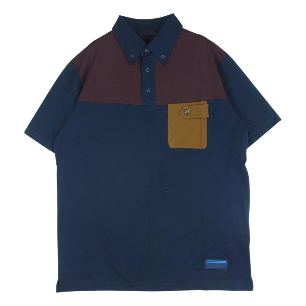 PRADA プラダ UJN447 カラー ブロック コットン 半袖 ポロ シャツ ルーマニア製 ダークネイビー系 エンジ系 L【中古】