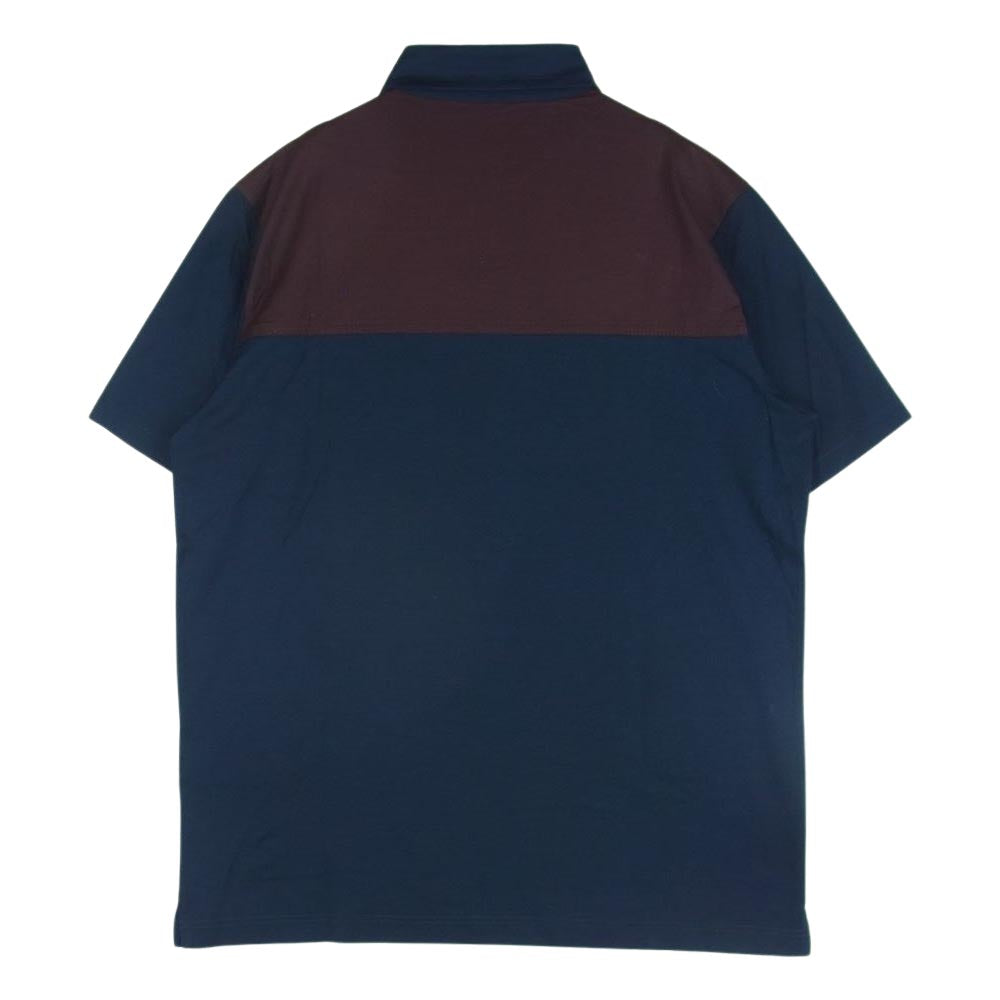 PRADA プラダ UJN447 カラー ブロック コットン 半袖 ポロ シャツ ルーマニア製 ダークネイビー系 エンジ系 L【中古】