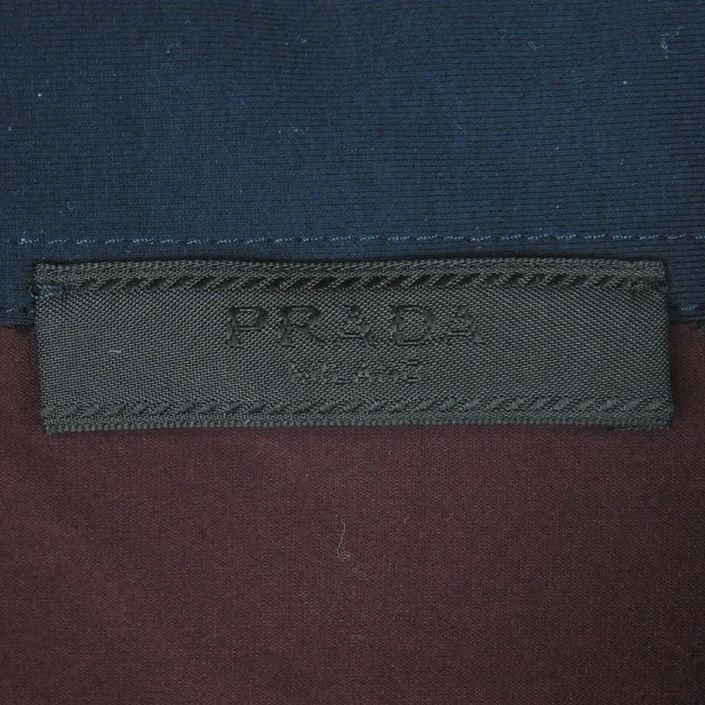 PRADA プラダ UJN447 カラー ブロック コットン 半袖 ポロ シャツ ルーマニア製 ダークネイビー系 エンジ系 L【中古】