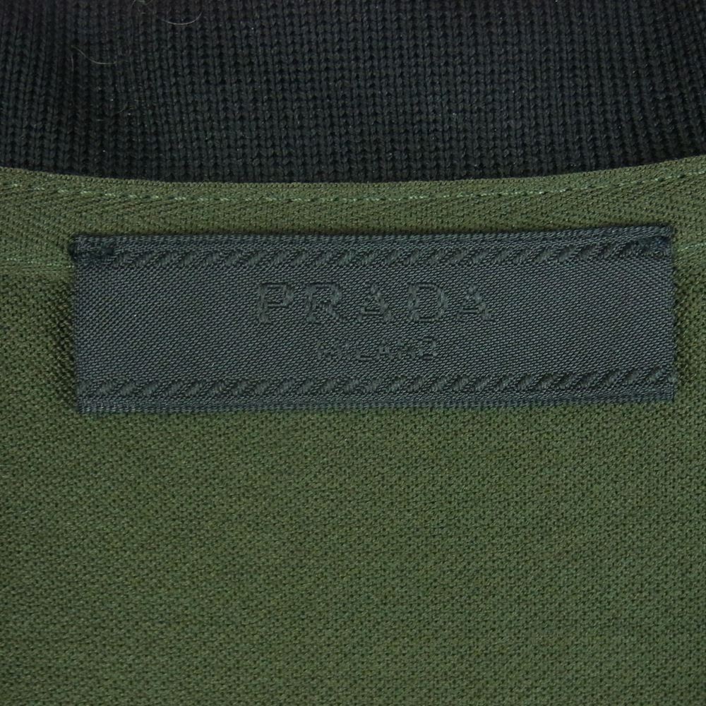 PRADA プラダ UJN444 ロゴ パッチ コットン バイカラー 半袖 ポロ シャツ グリーン系 ブラック系 XXL【美品】【中古】